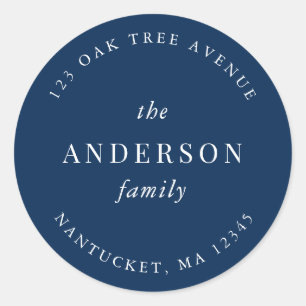 Editable Colour Family Name Return Address Modern Classic Round Sticker