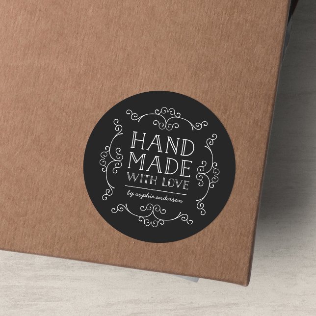 Editable Colour Flourishes Hand Made With Love Classic Round Sticker (Creator Uploaded)