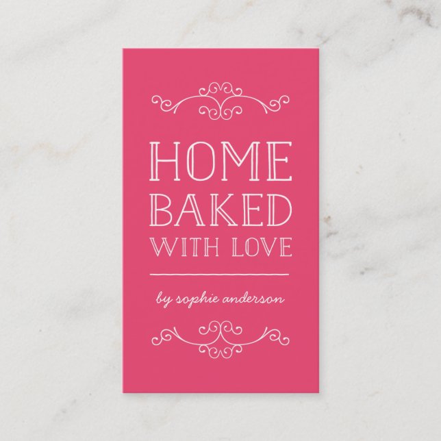 Editable Colour Flourishes Home Baked With Love Business Card (Front)
