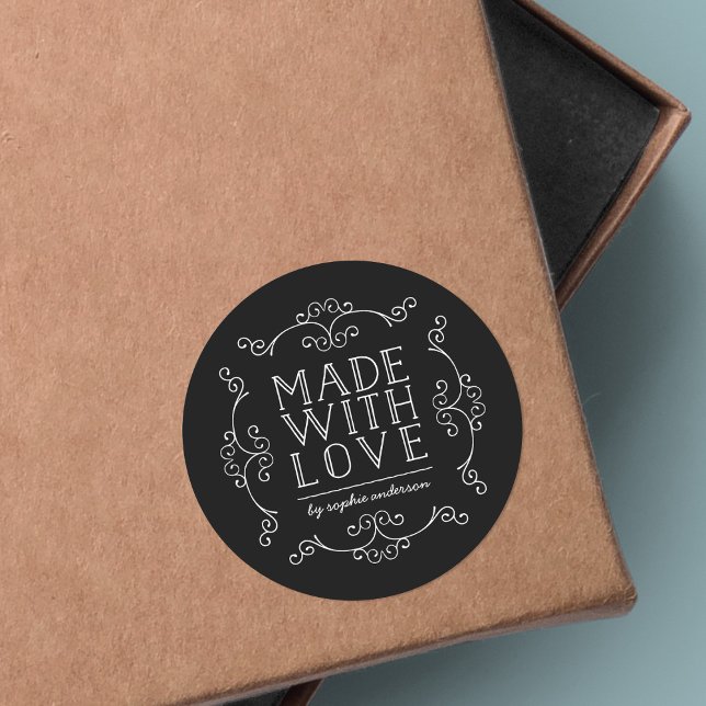 Editable Colour Flourishes Made With Love Classic Round Sticker (Creator Uploaded)