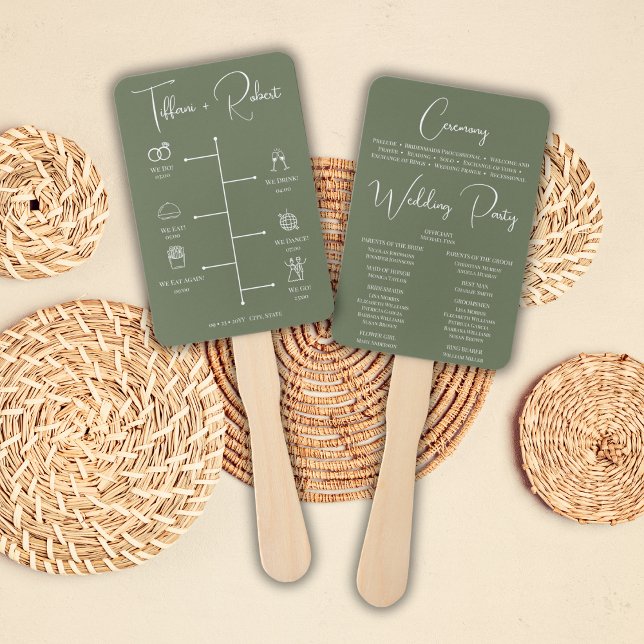 Editable Colour Green Wedding Ceremony Program Hand Fan (Creator Uploaded)