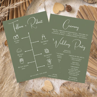Editable Colour Green Wedding Ceremony Program Programme