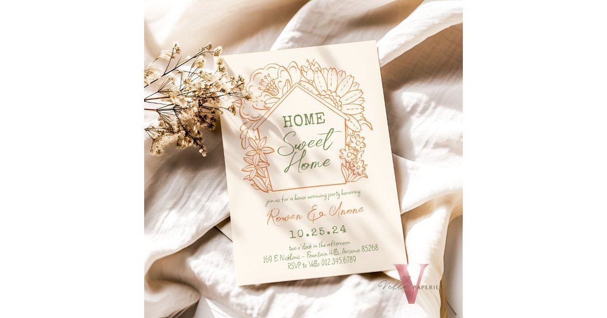 Editable Colour Handdrawn Sweet House Warming Invitation | Zazzle