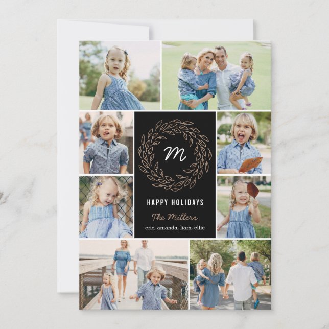 Editable Colour Holiday Wreath Collage Photo Card (Front)