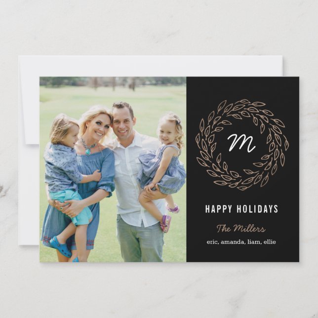 Editable Colour Holiday Wreath Holiday Photo Card (Front)