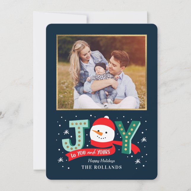 EDITABLE Colour Joyful Snowman Holiday Photo Card (Front)