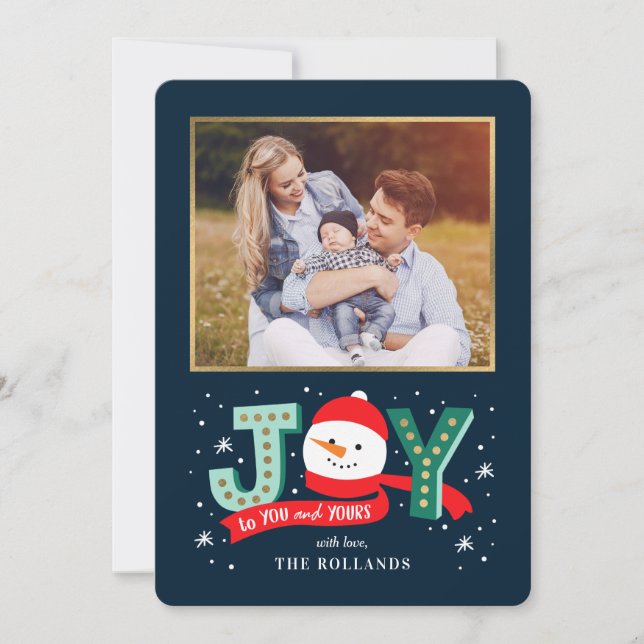 EDITABLE Colour Joyful Snowman Holiday Photo Card (Front)