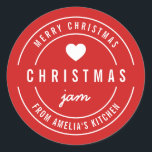 EDITABLE Colour Kitchen Merry Christmas Jam Classic Round Sticker<br><div class="desc">Round Modern Bold "Merry Christmas Jam" sticker featuring a heart and double border in white against a background colour that is editable (click customise and change background colour). It's perfect for labelling what you've made. Personalise it by replacing the placeholder text. For more options such as to change the background...</div>