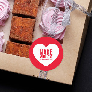 Editable Colour Made with Love White Heart Classic Round Sticker