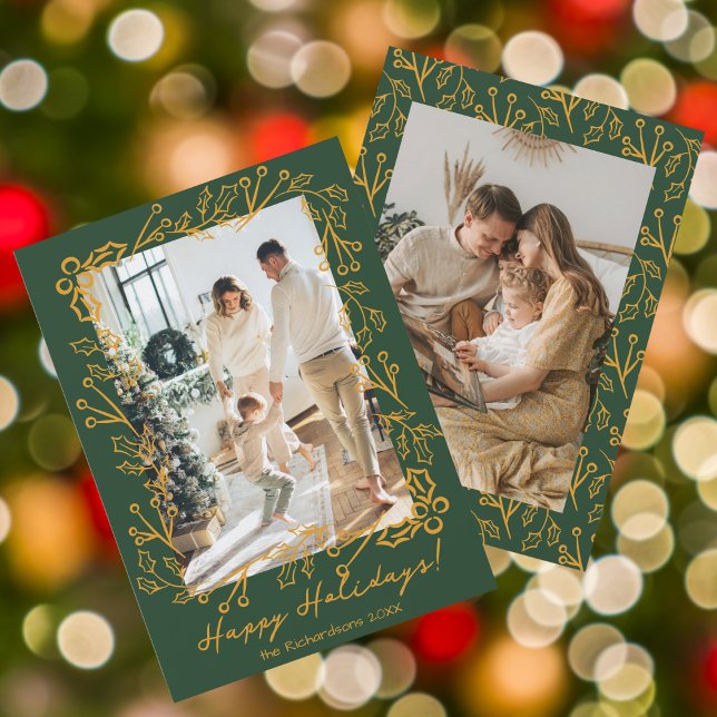 Editable Colour Mistletoe Doodles 2 Photos Happy Holiday Card (Creator Uploaded)