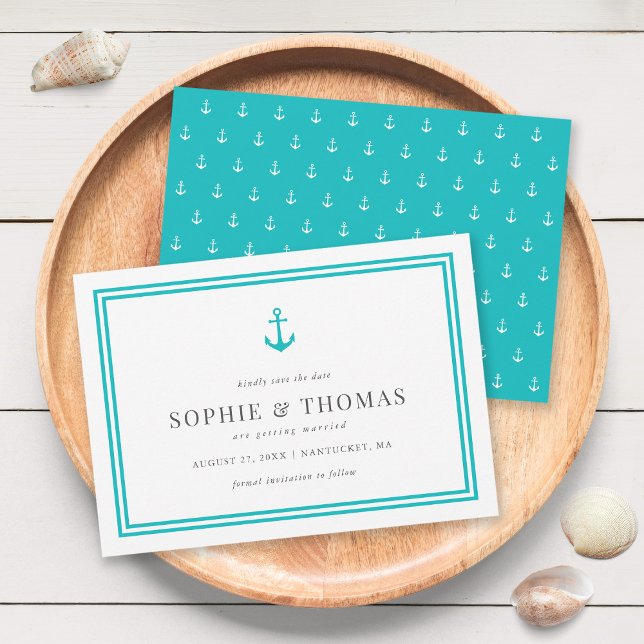 Editable Colour Modern Classic Anchor Save the Dat Invitation (Creator Uploaded)