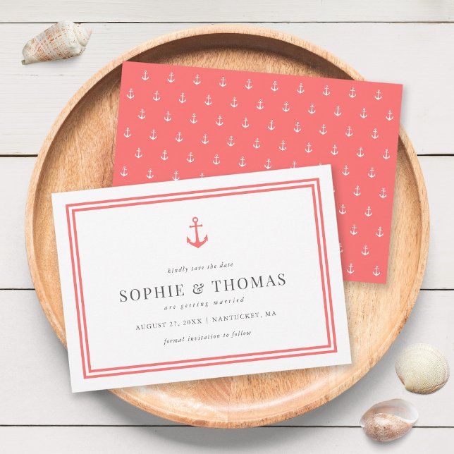 Editable Colour Modern Classic Anchor Save the Dat Invitation (Creator Uploaded)