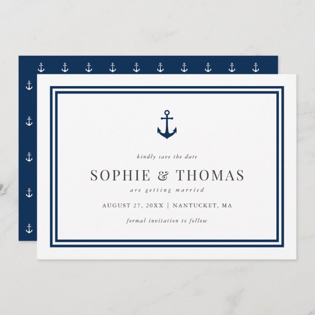 Editable Colour Modern Classic Anchor Save the Dat Invitation (Front/Back)