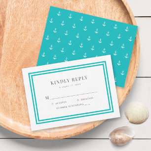 Editable Colour Modern Classic Anchor Wedding RSVP Card
