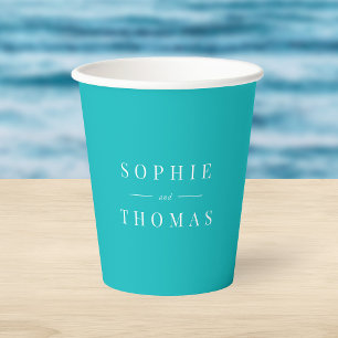 Editable Colour Modern Classic Couple Names Paper Cups
