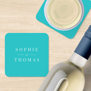 Editable Colour Modern Classic Wedding Square Paper Coaster