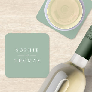Editable Colour Modern Classic Wedding Square Paper Coaster