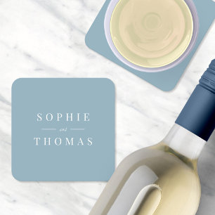 Editable Colour Modern Classic Wedding Square Paper Coaster