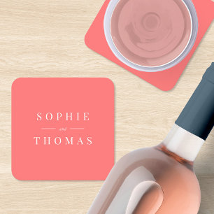 Editable Colour Modern Classic Wedding Square Paper Coaster