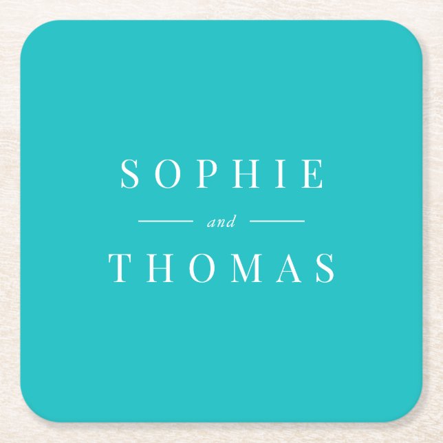 Editable Colour Modern Classic Wedding Square Paper Coaster (Front)