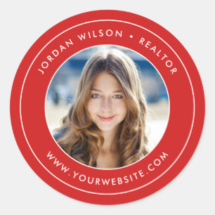 Editable Colour Modern Double Border Add Your Phot Classic Round Sticker