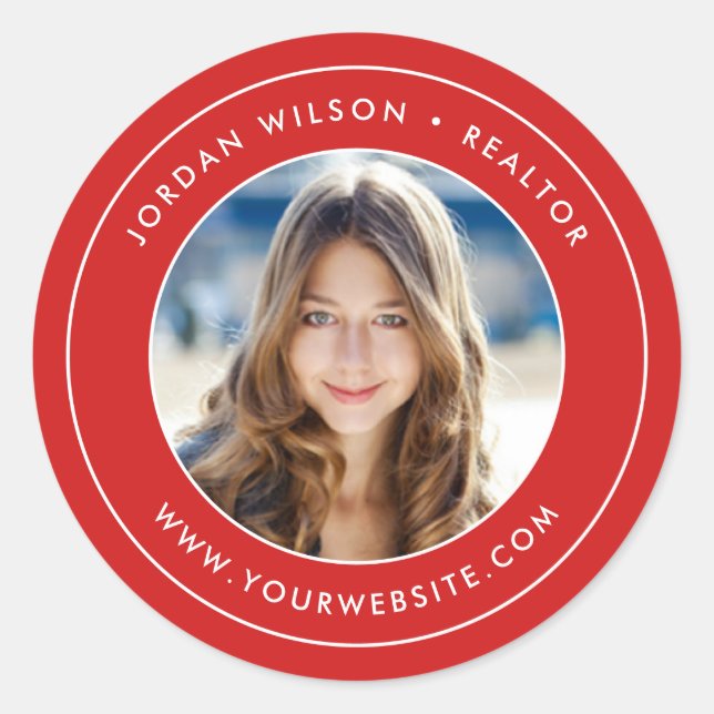 Editable Colour Modern Double Border Add Your Phot Classic Round Sticker (Front)