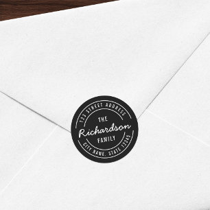 EDITABLE Colour Modern Last Name Return Address Classic Round Sticker