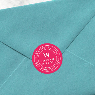 EDITABLE Colour Monogram Border Return Address Classic Round Sticker