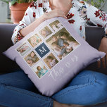 Editable Colour Monogram This is Us Photo Collage Cushion<br><div class="desc">Monogram pillow featuring the words "this is us" in a stylish script with 8 square photos arranged in a grid layout with a white border around them on the front and back side making it 16 photos in total that you can replace with you own photos all against an editable...</div>