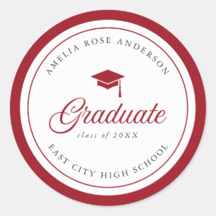Editable Colour Mortarboard Script Graduate Classic Round Sticker