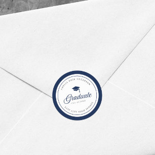 Editable Colour Mortarboard Script Graduate Classic Round Sticker