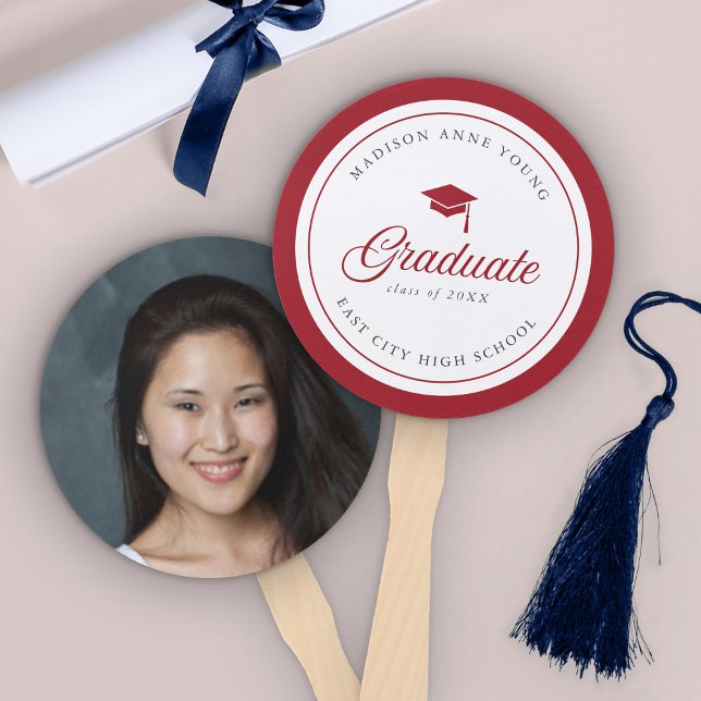 Editable Colour Mortarboard Script Graduate Photo Hand Fan (Creator Uploaded)