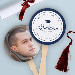 Editable Colour Mortarboard Script Graduate Photo Hand Fan