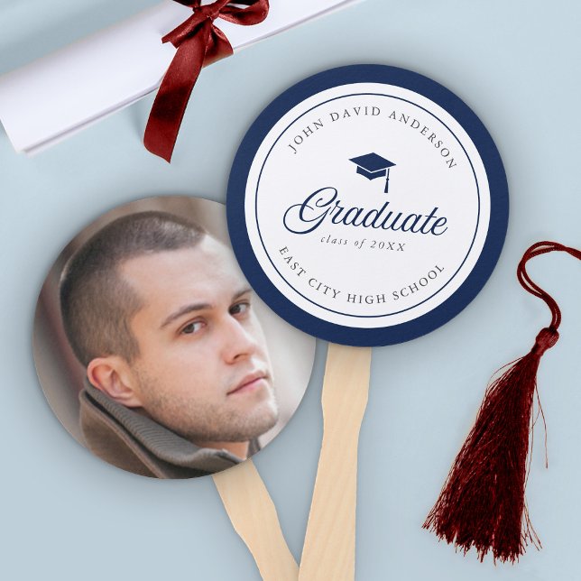 Editable Colour Mortarboard Script Graduate Photo Hand Fan (Creator Uploaded)
