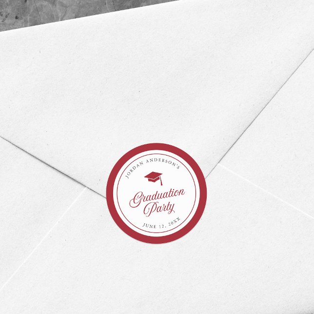 Editable Colour Mortarboard Script Graduation Part Classic Round Sticker (Creator Uploaded)