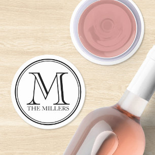 Editable Colour Name / Bar / Diner Round Monogram Paper Coaster