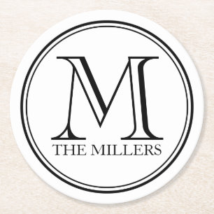 Editable Colour Name / Bar / Diner Round Monogram Round Paper Coaster