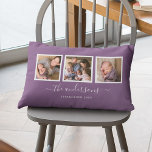 Editable Colour Name Calligraphy Photo Collage Lumbar Cushion<br><div class="desc">Pillow with 3 square photos with a white border around them arranged side by side on the front and back side making it 6 photos in total that you can replace with you own photos against an editable background colour (click "customise" to change background colour). You can also add your...</div>