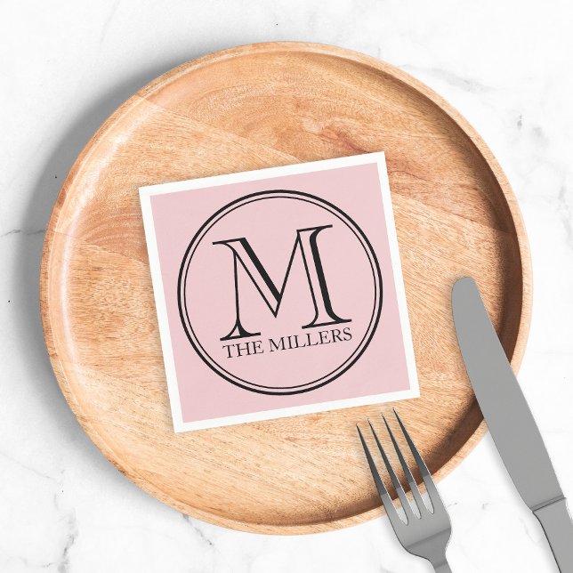 Editable Colour Name Round Black Monogram Napkin (Creator Uploaded)