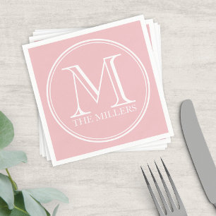 Editable Colour Name Round White Monogram Napkin