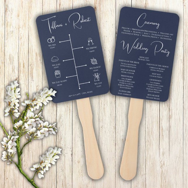 Editable Colour Navy Blue Wedding Timeline Hand Fan (Creator Uploaded)