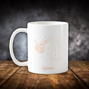 Editable Colour Peach Aquarius Zodiac Sign Coffee Mug