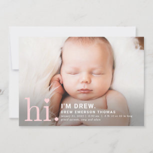 Editable Colour Precious Hi Baby Birth Announcemen Holiday Card