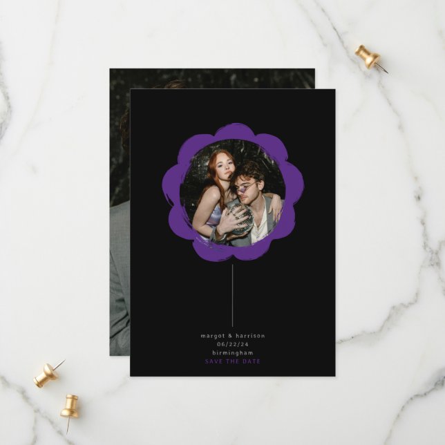 editable colour retro painted flower frame photo save the date (Front/Back In Situ)