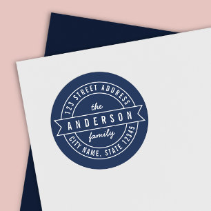Editable Colour Ribbon Family Name Return Address Classic Round Sticker