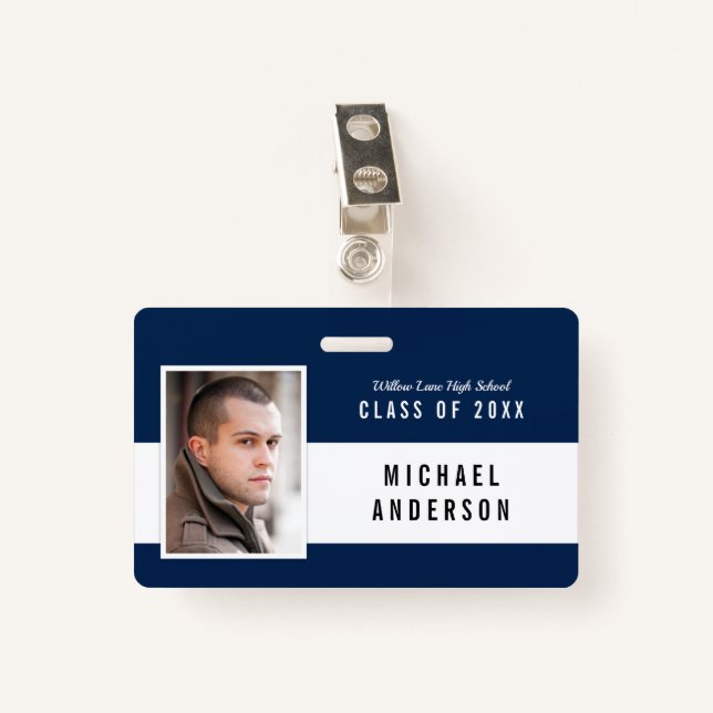 Editable Colour School Class Reunion Photo Name ID Badge (Front with Clip)