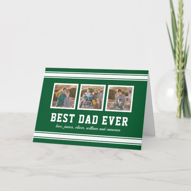 Editable Colour Sporty Best Dad Ever Photo Collage Card (Front)