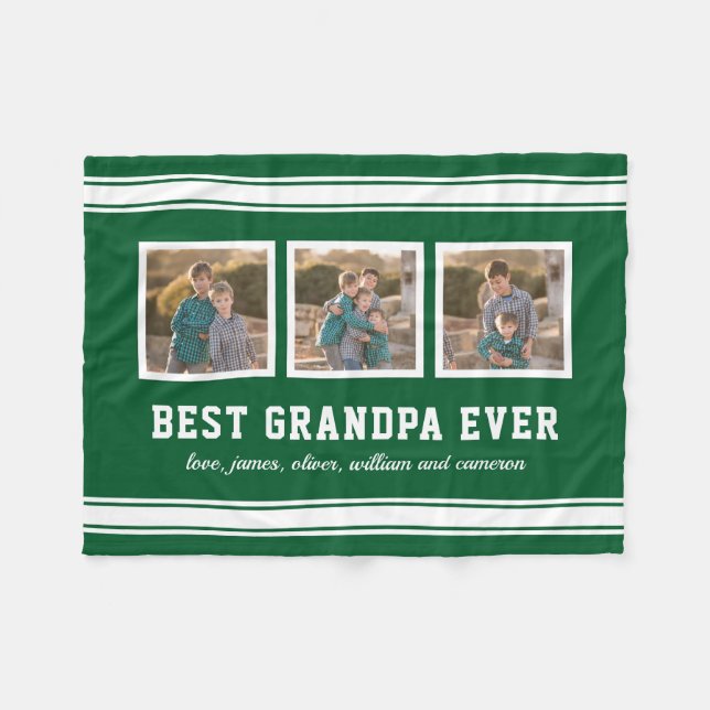 Editable Colour Sporty Best Grandpa Ever Photo Fleece Blanket (Front (Horizontal))