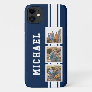 Editable Colour Sporty Varsity White Stripes Photo iPhone 11 Case