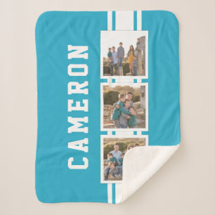 Editable Colour Sporty Varsity White Stripes Photo Sherpa Blanket